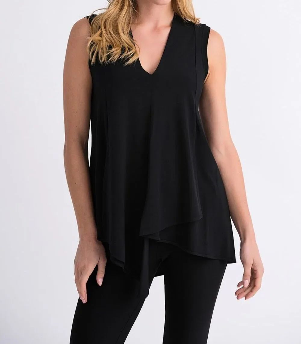 Joseph Ribkoff Women’s Black Sleeveless V Neck Asymmetrical Blouse Size 10